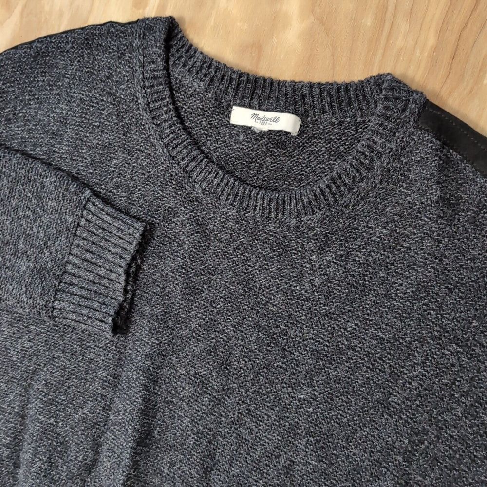 MADEWELL Tuxedo Leather Stripe Mottled Dark Gray Scoop Sweater A9270‎ Medium M